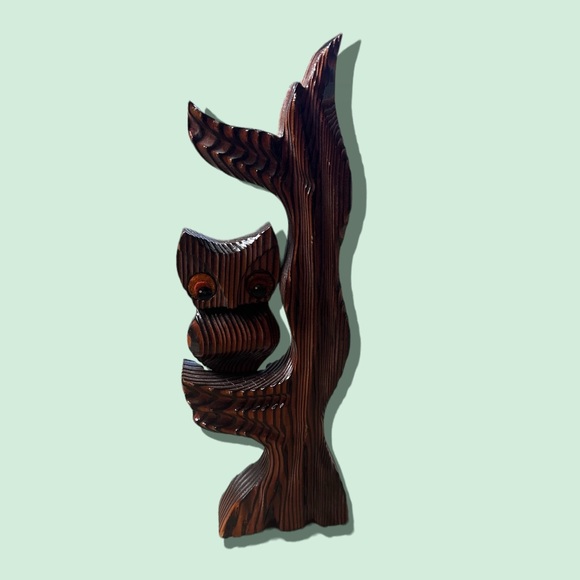 Handcrafted By Green Mountain Carved Wood Owl In A Tree Wall Hanging - Picture 3 of 8